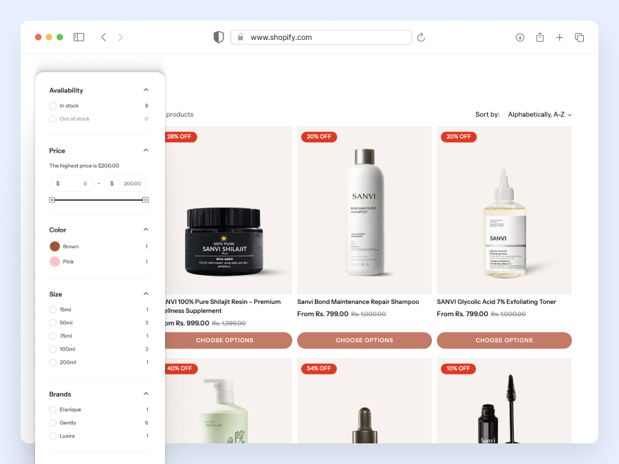 Advanced product filtering & sorting