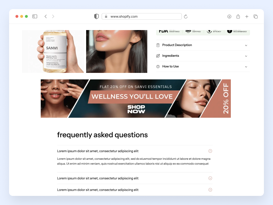 FAQ section on product page